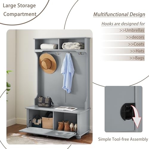 BROVAVE 64" 4-in-1 Multifunctional Small Storage Cabinet, Storage Cabinets with Premium MDF & Solid Wood, Tool Cabinet Tool-Free Assembly for Entryway & Living Room, Gray