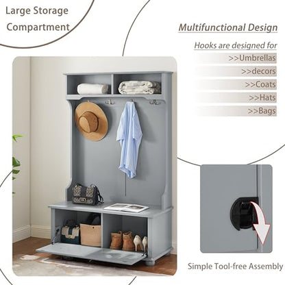 BROVAVE 64" 4-in-1 Multifunctional Small Storage Cabinet, Storage Cabinets with Premium MDF & Solid Wood, Tool Cabinet Tool-Free Assembly for Entryway & Living Room, Gray