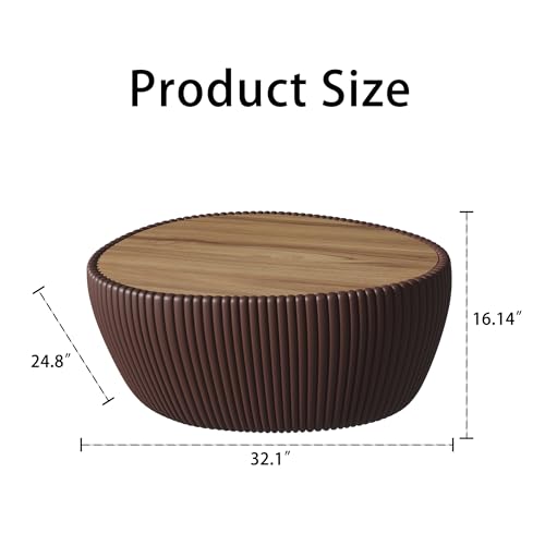 32.1" Oval Coffee Table with Marble Top Irregular Stone Coffee Table Fluted PU Leather Center Tables for Living Room Apartment No Assembly Brown - color: Marble-oval-32.1inch-brown-coffee