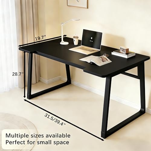 Computer Desk 39.4 Inch Small Office Desk with Wood Top and Metal Frame, Study Writing Desk for Home, Bedroom, Gaming, U-Shaped Leg Design, Modern Simple - color: Frame：black/Board：black