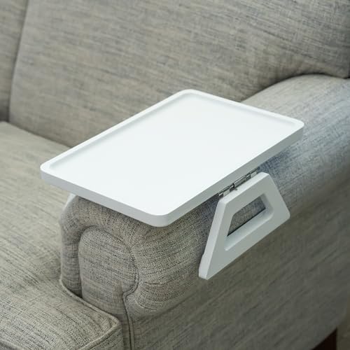 Shamrock Home Bamboo Trayble Couch Arm Table, Clip On Tray Sofa Table for Couches. Sofa Arm Tray, Armchair Table for TV Dinners, Remotes, Drinks and Snacks - 13.75 x 9.5inch, White - color: White, size: Regular 13.75 x 9.5", style: Bamboo Rectangular