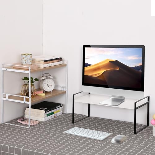 YGYQZ Desk Shelf Organizer for Top of Desk, 1-Tier Desktop Bookshelf, Black & White - color: 1-tier Black/White