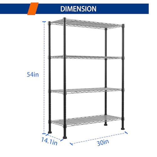 REGILLER 4-Wire Shelving Metal Storage Rack Adjustable Shelves,Standing Storage Shelf Units for Laundry Bathroom Kitchen Pantry Closet(Black,14.1" D x 30" W x 54" H) - size: 4tier 14.1"D x 30"W x 54"H