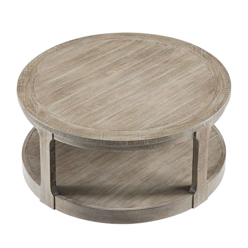 40'' Round Wood Coffee Table Circle Coffee Table with 4 Wheel for Living Room, Moveable Modern Retro Farmhouse Style, Easy Assembly, Light Brown (ø40'' x 17.52'') - color: S1-ø40'' -Light Brown