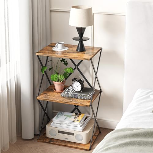 3-Tier End Table Small Side Table Tall Bedside Night Stand with Storage Sofa Side desks for Living Room Bedroom Office Bathroom Small Space Rustic Brown ET-03RB - color: Rustic Brown High