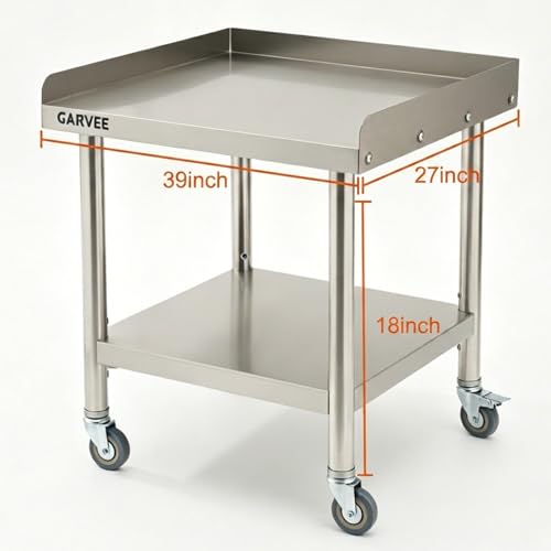Garvee Stainless Steel Straight Edge Equipment Table with Wheels, Heavy Duty 39x27x18 inch Commercial Prep Table, 0.7mm Thick - size: 39*27*18inch