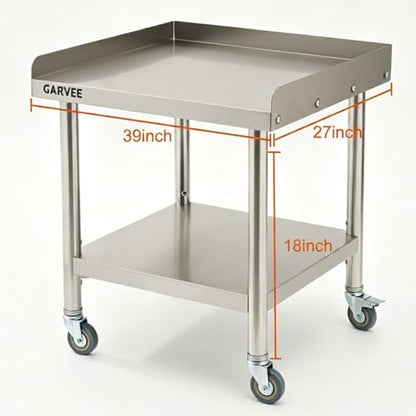Garvee Stainless Steel Straight Edge Equipment Table with Wheels, Heavy Duty 39x27x18 inch Commercial Prep Table, 0.7mm Thick - size: 39*27*18inch