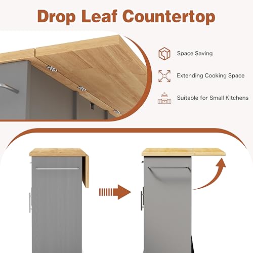 JY QAQA 42" Kitchen Island with Storage on Wheels, Rolling Table with Drop Leaf, Drawers, Cart Handle for Towel Rack or Free Movement, Gray - color: Grey