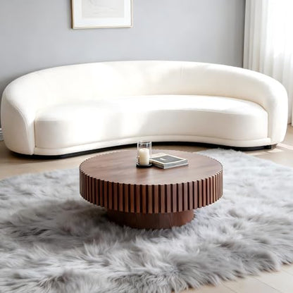 Coffee Table Modern Wood Round Fluted, Ø31.5'' X 13.8''H Small Space Brown Circular Drum Coffee Tables Circle Fluted Center Living Room Drum Tea Accent Apartment Home Furniture Easy Assembly Walnut - color: 31.49 Walnut 2026