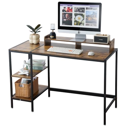 MINOSYS Computer Desk 47-inch with Storage Shelf - Vintage Ideal Gaming Desk for Bedrooms, Small Spaces, and Home Offices Modern Writing Desk for PCs. - color: Rustic Brown, size: 47 Inch