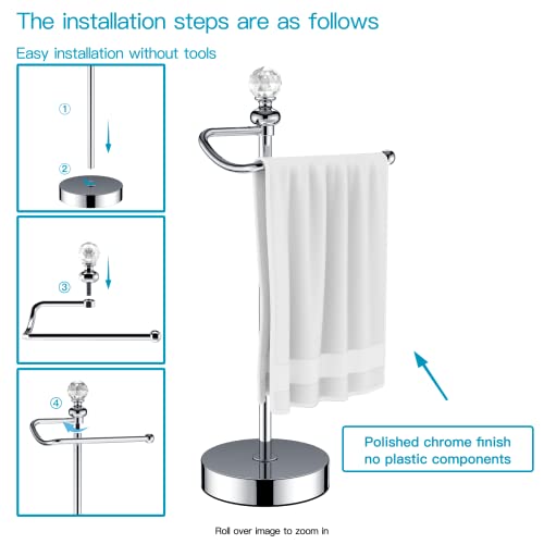ROLABAM Bath Hand Towel Holder Standing, Stainless Steel Stable Free-Standing Towel Bar for Bathroom Kitchen Countertop, Rustic Towel Ring Stand with Crystal Ball 15.7” H (Polished Chrome, 2 Pack) - color: Polished Chrome-2pcs