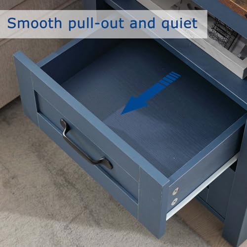 Farmhouse Night Stand Set of 2, Rustic Blue Nightstand for Bedroom, End Tables with Charging Station, Bedside Table with Drawers, Wood Bedside Cabinet Dresser - color: Blue, size: 2pcs with Charging