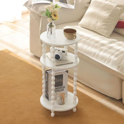 AWASEN Small Round Side Table, White End Table with 3-Tier Open Shelf for Small Spaces, Round Bedside Table Nightstand for Bedroom, Living Room, Office, White - color: White