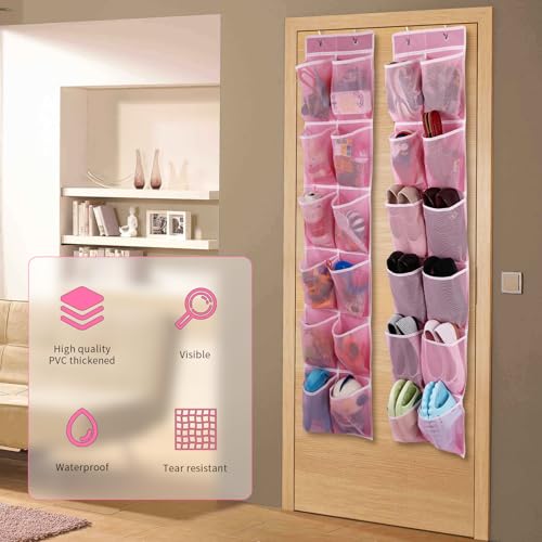 GOMAJI Over the Door Hanging Shoe Organizer, 12 Large Pockets, 2-Pack - color: Pink