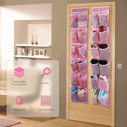 GOMAJI Over the Door Hanging Shoe Organizer, 12 Large Pockets, 2-Pack - color: Pink