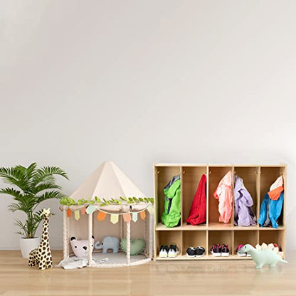 Montessori 5-Section Coat Locker with Bench & Cubby Storage, 100% Birch Plywood Backpack & Cubby Unit with Hooks for Classroom, Day Care, Preschool, Kindergarten