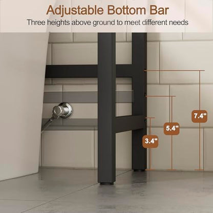 76" H Over the Toilet Storage Rack, 4-Tier Bathroom Organizer with Toilet Paper Holder & Hooks, Metal Frame with Wooden Shelves, Space Saver for Small Bathroom, Rustic Brown and Black - size: 4-tier