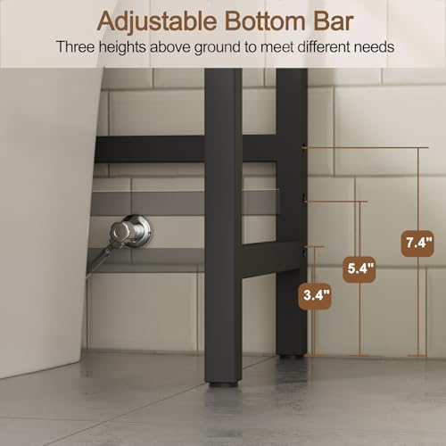 74" H Over the Toilet Storage Rack, 3-Tier Bathroom Organizer with Toilet Paper Holder & Hooks, Metal Frame with Wooden Shelves, Space Saver for Small Bathroom, Rustic Brown and Black - size: 3-tier