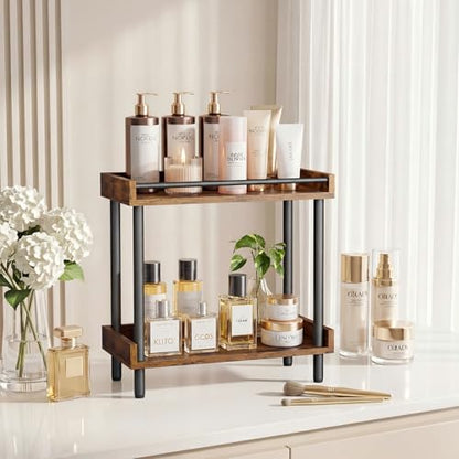 Coffee Bar Organizer and Kitchen Countertop Shelf - 2 Tier Spice Rack, Mug Holder, Storage Stand for Coffee Station Accessories Wooden Bathroom & Desk Organizers