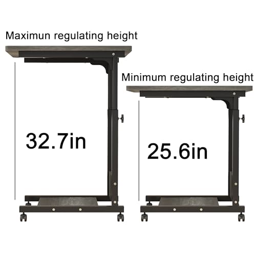 TigerDad Adjustable Height C Table Sofa Side Bedside Table with Wheels, Hospital Bed Table Rolling Tray with Storage, Mobile Computer Desk Laptop Table for Home Use,Gray - color: Grey