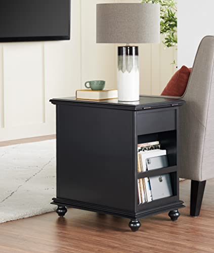 Martin Svensson Home Elegant Chairside End Table with Power — 24″W x 16″D x 25″H, Antique Black — Transitional Painted Accent Table with Flip-Top USB Charging, Drawer & Cabinet Storage - color: Antique Black