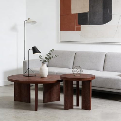 Nesting Coffee Table Set of 2, Burgundy | Modern Wooden Coffee Table, Circle Tea Table and End Table Set, Accent Center Tables for Living Room, Office - color: Burgundy, style: Coffee Table Set of 2