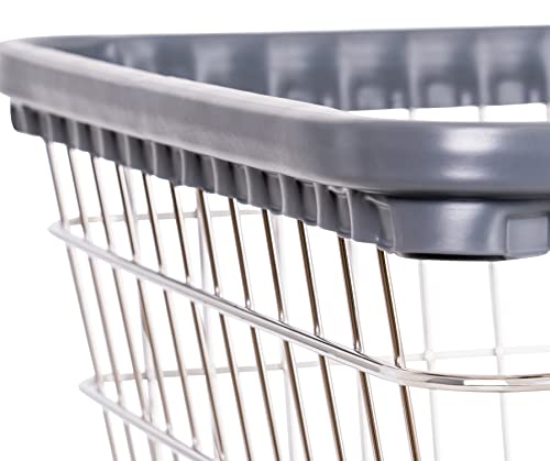 R&B Wire® 100E58 Heavy Duty Wire Laundry Cart with Double Pole Rack | 2.5 Bushel | Steel Frame with Chrome Finish | Commercial Laundry Basket | Industrial Bumper | 5" Clean Wheel System™ Casters