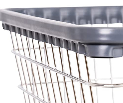 R&B Wire® 100E58 Heavy Duty Wire Laundry Cart with Double Pole Rack | 2.5 Bushel | Steel Frame with Chrome Finish | Commercial Laundry Basket | Industrial Bumper | 5" Clean Wheel System™ Casters