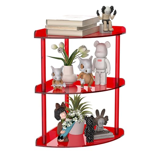 Sezanrpt 3 Tier Acrylic Corner Shelf Organizer Storage 9.5x9.5x15.7 Inch, Red Countertop Corner Shelf for Bathroom, Kitchen, Bedroom, Office, Study Room - color: Red, size: 9.4x9.4x15.7 Inch