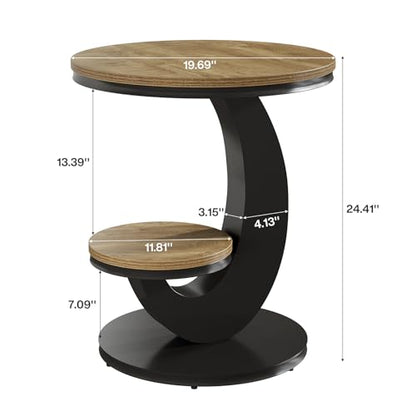Tribesigns Round End Table, 2 Tiers Side Table with Storage Shelf, Sofa Side Bedside Nightstand with Wood Metal C-Shaped Frame for Small Spaces, Living Room, Easy to Assemble, Light Brown (2PCS) - color: Light Brown