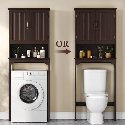 Yaheetech Over The Toilet Storage with 2 Doors & Adjustable Shelf, Free Standing Toilet Rack Wooden Space-saving Collect Cabinet, Bathroom Furniture, 9Dx24.5Wx66H Inches, Espresso - color: Espresso