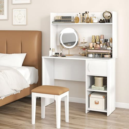 Tangkula Computer Desk with Hutch, Home Office Desk with Raised Display Shelf & 2 Open Shelves, Cabinet with Door, Cable Management Holes, Modern Laptop PC Desk, Study Writing Desk for Bedroom