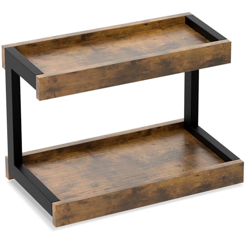 MARTY 2 Tier Spice Rack Organizer for Countertop, 15.8''L Coffee Station/Bathroom Organizer Countertop, Counter Shelf Desktop Storage Organizer for Kitchen, Bedroom, Office (Rustic Brown) - color: Rustic Brown, size: Medium