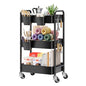 3 Tier Rolling Cart Metal with Wheels, Black Three Tiered Art Cart Organizer on Wheels, Storage Utility Trolley Carts for Kithcen, Craft, Nail, Lash, Makeup, Salon,Bedside, Bathroom, Office, Snack - color: Black 1