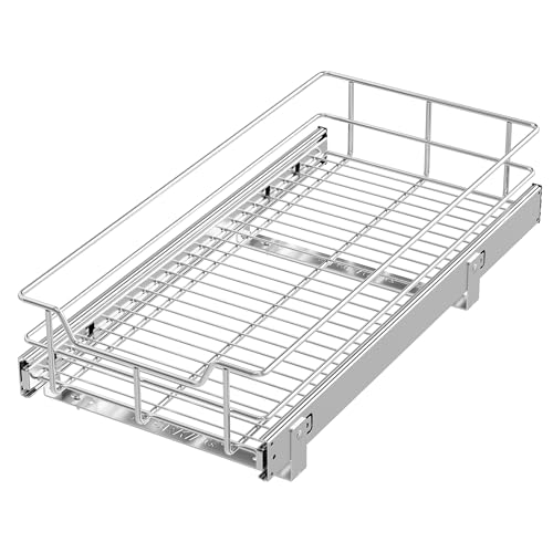 Pull Out Cabinet Organizer 11" W X 22" D, Chromed, Full Slide Out Drawers | For Kitchen Organizers and Storage, Pull Out Drawers For Cabinets Capacity Heavy Duty Caddy, Cabinet Shelves, Bathroom Pantry - color: 1 Tier - Chrome-Plated, size: 11" W X 22" D