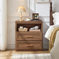 RWYHG 24'' Wide Farmhouse Night Stand with 2 Drawers,Wood Nightstand | Modern End Table Open Storage Shelf, Metal Handle, Mid-Century Bed Side Table for Bedroom, Living Room, Light Walnut - color: Light Walnut