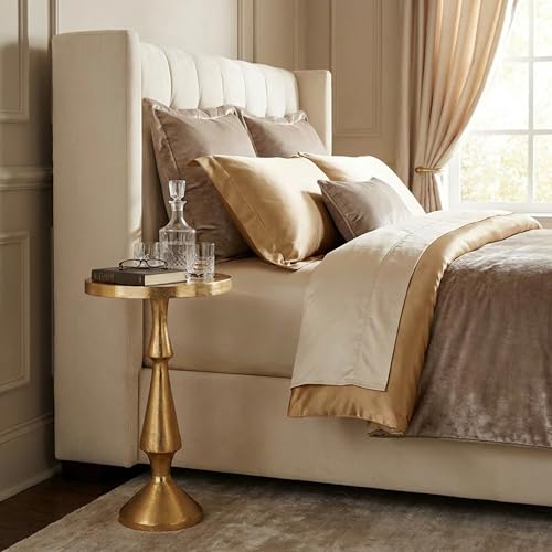 OBJET D'ART Larissa Small Round Gold End Table, 21" H | Vintage Metal Accent, Side Table, Pedestal, Cocktail, Drink Table, Living Room, Small Spaces, Modern Look, Quality Build - style: Larissa