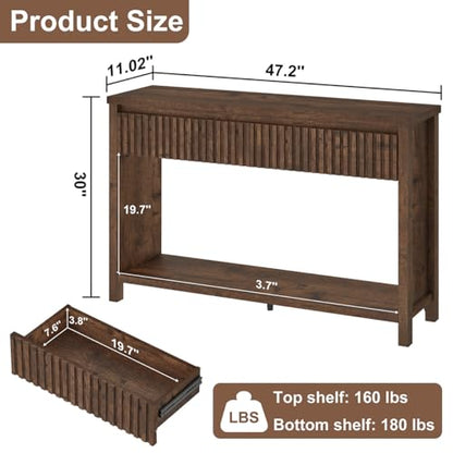BON AUGURE Console Tables for Entryway, Console Table with Drawers, 47In Sofa Table with Storage, Narrow Entryway Tables with 2-Tier Shelf, Farmhouse Fluted Couch Tables for Living Room, Rustic Oak - color: Rustic Oak