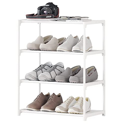 4-Tier Small Shoe Rack Space Saving Shoe Shelf Storage Organizer for Entryway Hallway Closet Bathroom Garage,Stackable Shoe Stand(White) - size: 4-White(17.5W")