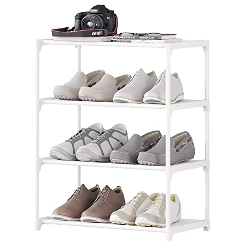 4-Tier Small Shoe Rack Space Saving Shoe Shelf Storage Organizer for Entryway Hallway Closet Bathroom Garage,Stackable Shoe Stand(White) - size: 4-White(17.5W")