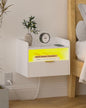 Veegle White Floating Nightstand with Charging Station and LED Lights (White) - color: White