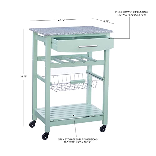 Linon Kitchen Island, Green, 15.75 x 22.83 x 33.86 Inches - color: Green and Granite, style: Whitney