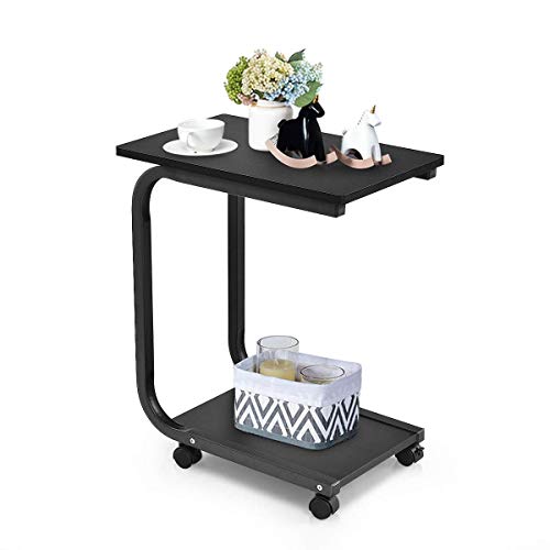 Tangkula C Table Sofa Side Table, Snack Table Coffee Tray, End Table for Living Room, Overbed Table, Black