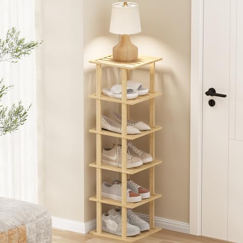 SHIISEWE Bamboo Shoe Rack - Vertical Skinny Shoe Shelf Space Saving Storage, Front Door Entrance Closet Corner Garage - color: Bamboo Yellow, size: 6 Tier
