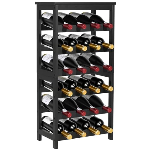 VEVOR 24 Bottle Detachable Wine Rack, 6-Tier Wine Bottle Holder,Solid Bamboo Wood Freestanding Floor Display Wine Storage Shelves with Table Top, for Kitchen,Cellar,Bar,Dining Room,Living Room(Black) - size: 24 Bottle