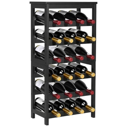 VEVOR 24 Bottle Detachable Wine Rack, 6-Tier Wine Bottle Holder,Solid Bamboo Wood Freestanding Floor Display Wine Storage Shelves with Table Top, for Kitchen,Cellar,Bar,Dining Room,Living Room(Black) - size: 24 Bottle