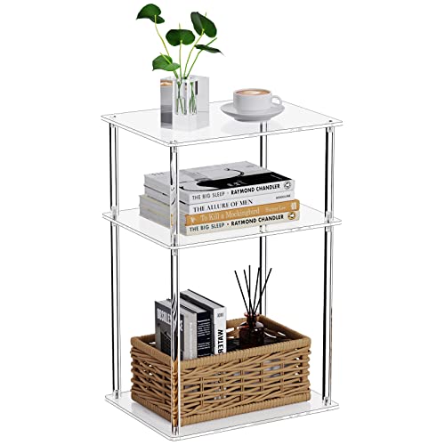 Clear Acrylic Side Table, 3-Tier End Table for Living Room, Small Bedside Tables Nightstand for Bedroom, Home Decor Accent Table, 15.7" L x 11.8" W x 23.6" H - size: 1-Pack