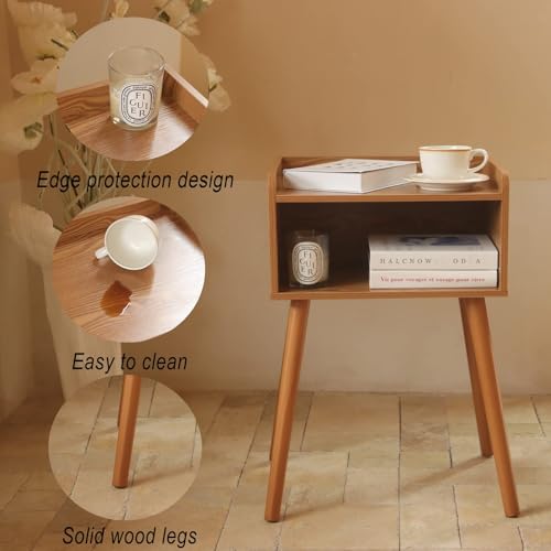 MaxSmeo Nightstands Set of 2, Mid Century Modern Side Table Bedroom with Storage, Small End Bedside Table Set of 2 with Solid Wood Legs for Living Room, Office Small Spaces (Brown) - color: 2 Pack Modern Brown