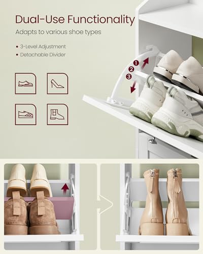 VASAGLE Shoe Cabinet with 3 Flip Drawers, Shoe Organizer, Adjustable and Removable Dividers, Holds 12-20 Pairs, Entryway, 9.4 x 23.6 x 47.7 Inches, Cloud White ULBC036WB02S - color: Cloud White, size: 9.5"d X 23.6"w X 47.7"h-shoe Cabinet