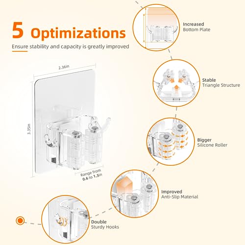 8 PackBroom Holder Wall Mount, New Version Adhesive Mop and Broom Holder Wall Mount, Super Anti-Slip Broom Hanger Mop Organizer Wall Hanging for Bathroom, Kitchen, Laundry Room - color: White